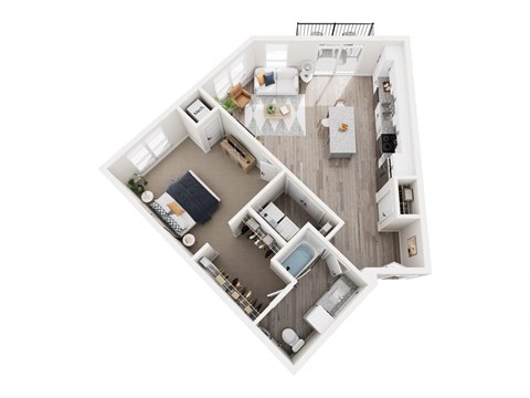 Floor plan for 1 bed, 1 bath, 891 sqft